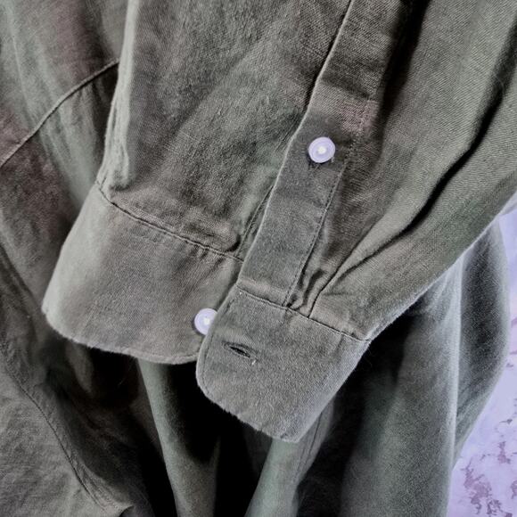 Everlane Shirt Mens 2XL XXL Green Linen Long Sleeve Button Down - Picture 10 of 14